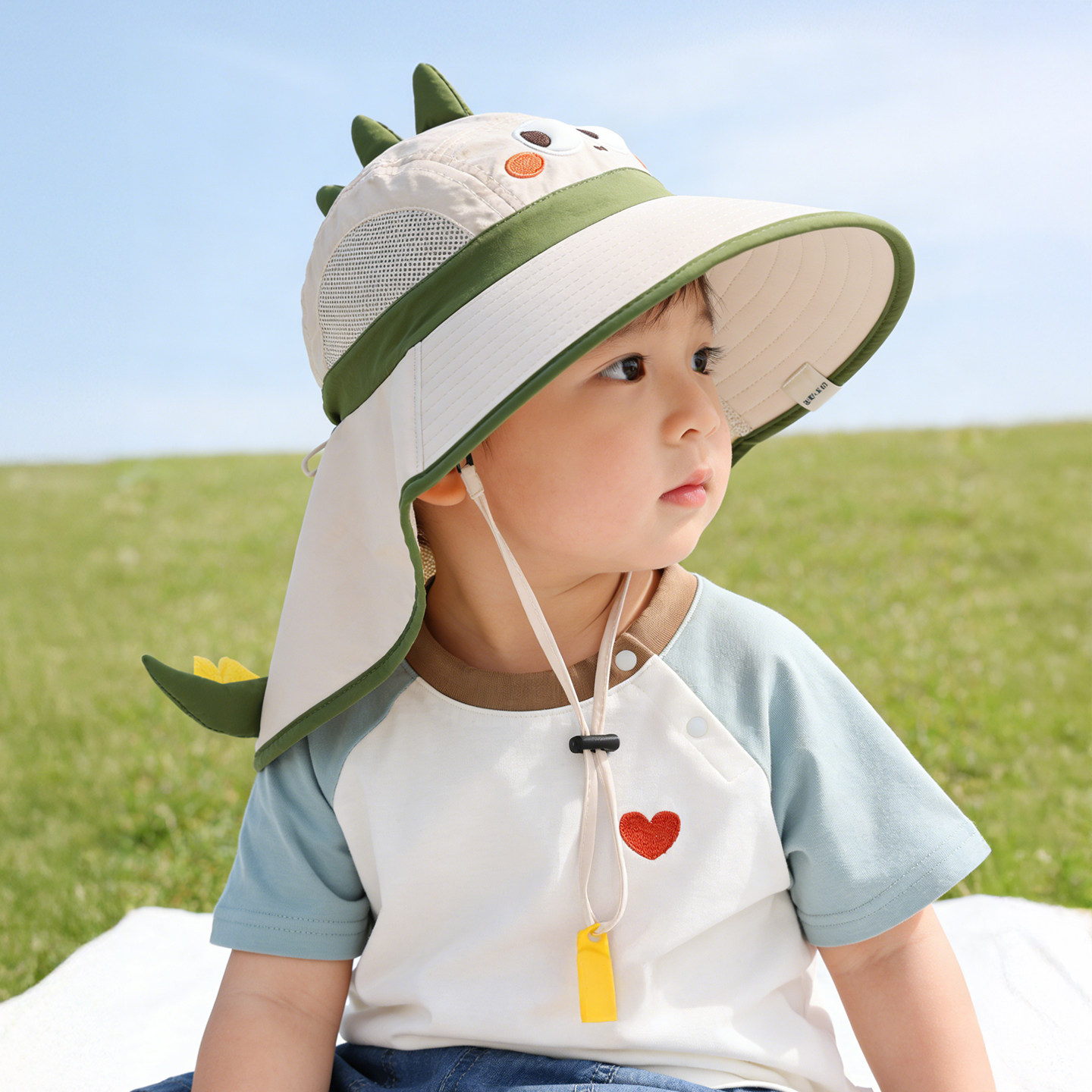 宝宝防晒帽儿童帽子夏季男童遮阳帽速干透气女童披肩帽护颈太阳帽