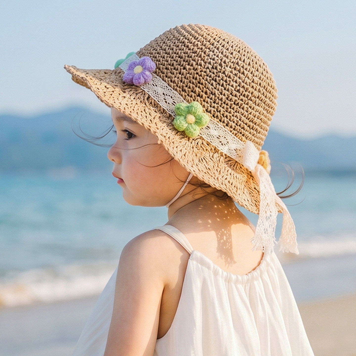 儿童防晒帽女童草帽夏季宝宝帽子透气公主女孩遮阳帽小月龄渔夫帽