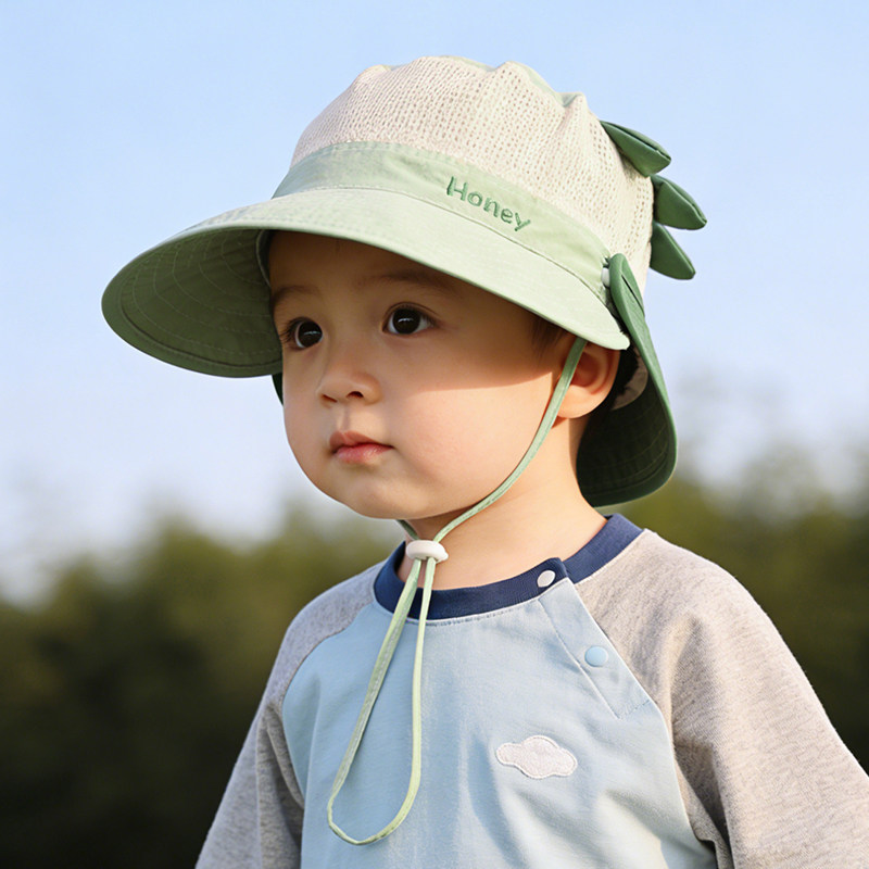 男童防晒帽宝宝帽子夏季大帽簷儿童遮阳帽网眼透气女童渔夫帽春秋