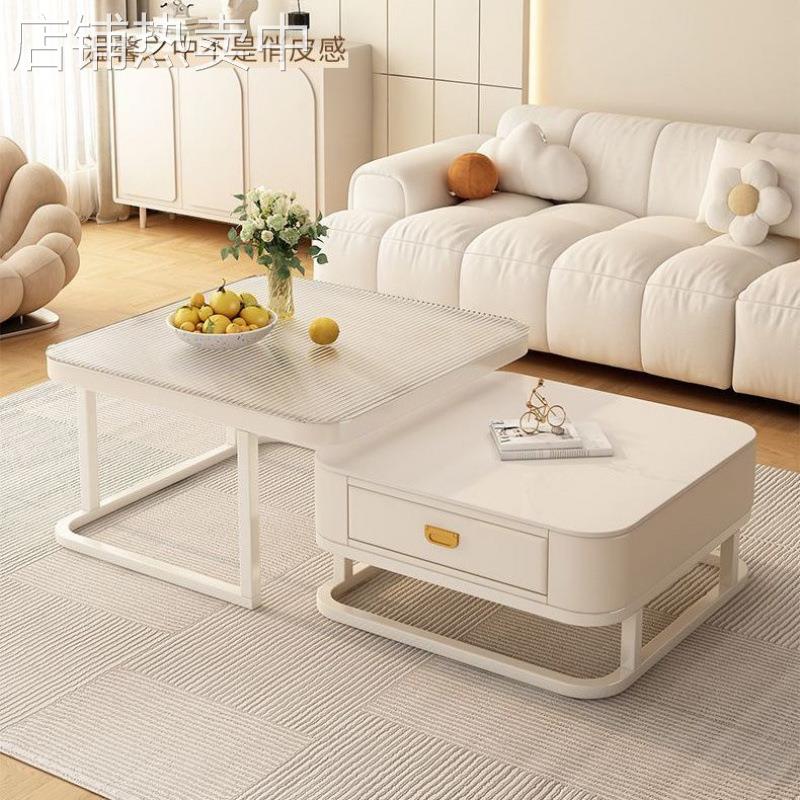 奶油风岩板茶几小户型客厅家用轻奢现代小桌子新款方形网红茶几桌