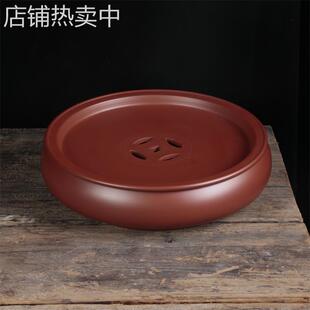 xyt家用圆形鼓形紫砂茶盘 潮州工夫茶具复古铜钱 简约朱泥小