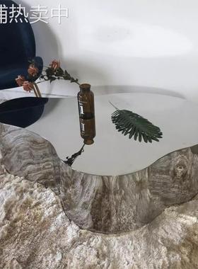 Bapu不锈钢镜面创意异形茶几不规则简约桌银色客厅茶桌咖啡桌组合