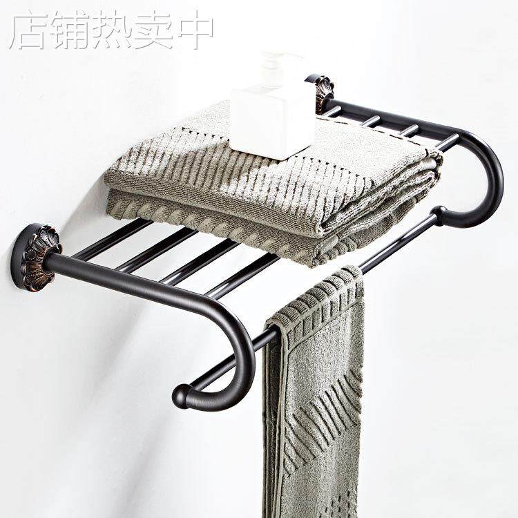 欧贝洁具铜材质黑色浴巾架毛巾杆黑古铜拉丝工艺卫浴挂件厂家