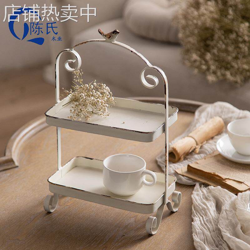 法式创意时尚双层水果干果零食收纳小托盘美式做旧铁艺装饰蛋糕盘