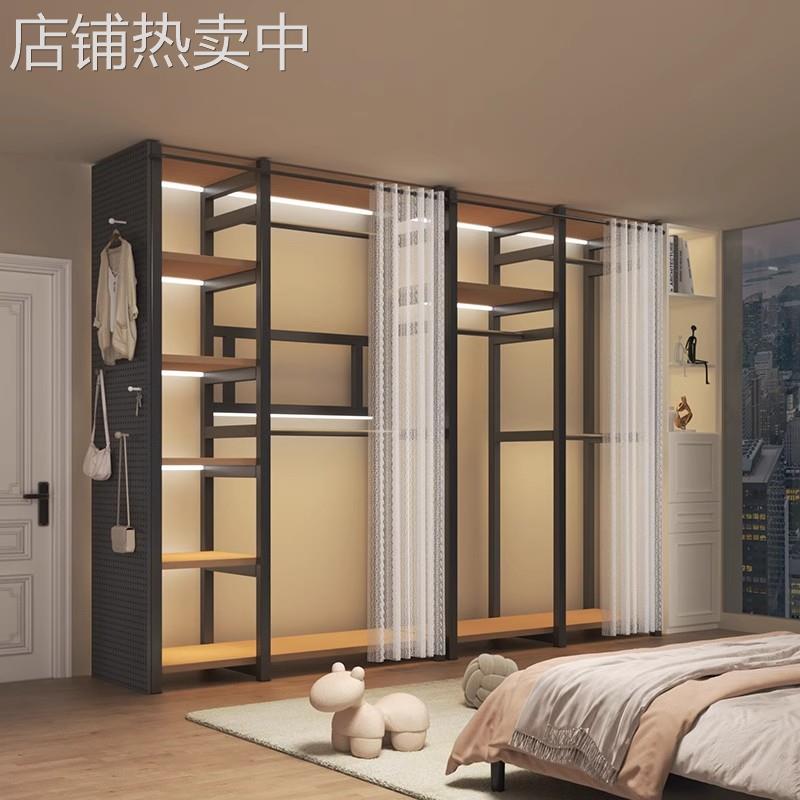 钢木洞洞板衣柜出租房多层开放式收纳衣柜家用卧室落地置物架衣橱