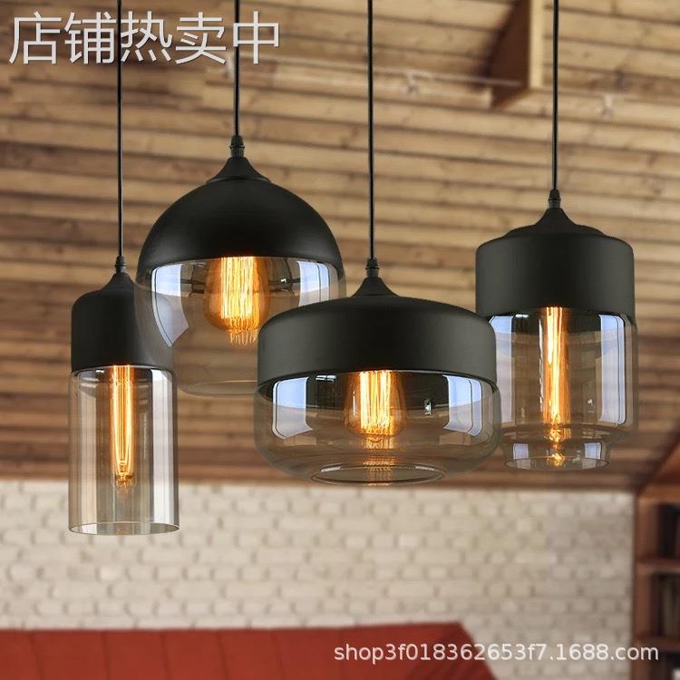跨境工业风loft餐厅黑色琥珀玻璃吊灯 个性复古艺术创意酒吧灯具