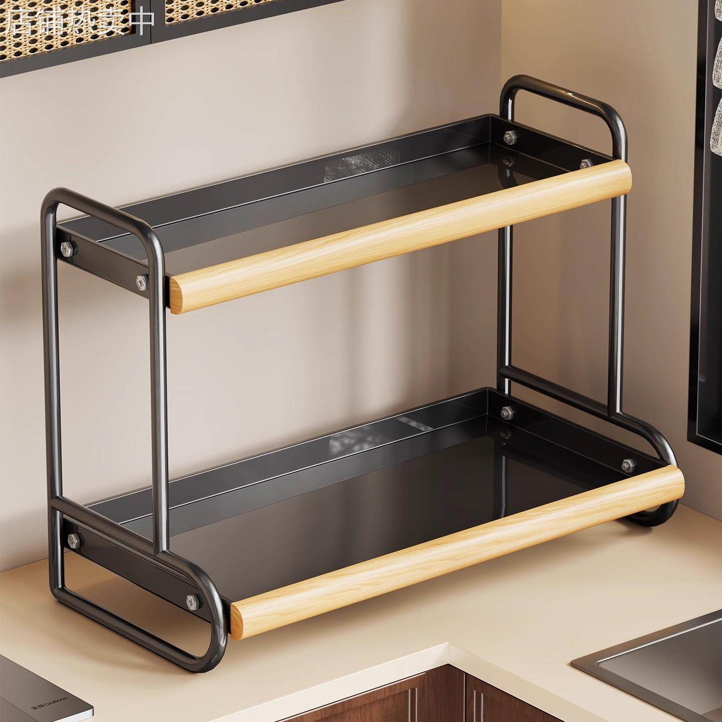 实木调料置物架厨房架子台面油盐酱醋收纳窄调味品调料架家用小型