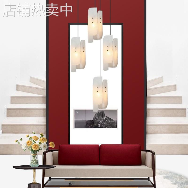 现代新中式轻奢创意设计师别墅复式楼楼梯餐厅卧室床头云石小吊灯
