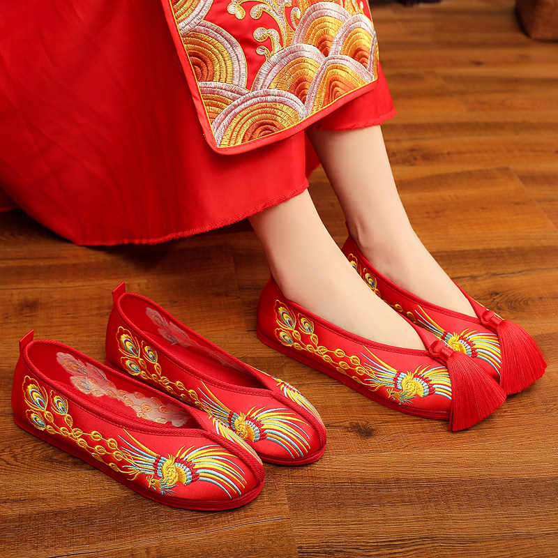 2024新款女秀禾婚鞋新娘结婚鞋子红色中式绣花布鞋平底配秀禾服鞋,女鞋,传统布鞋,淘宝优惠券,粉丝福利购,淘宝优惠卷