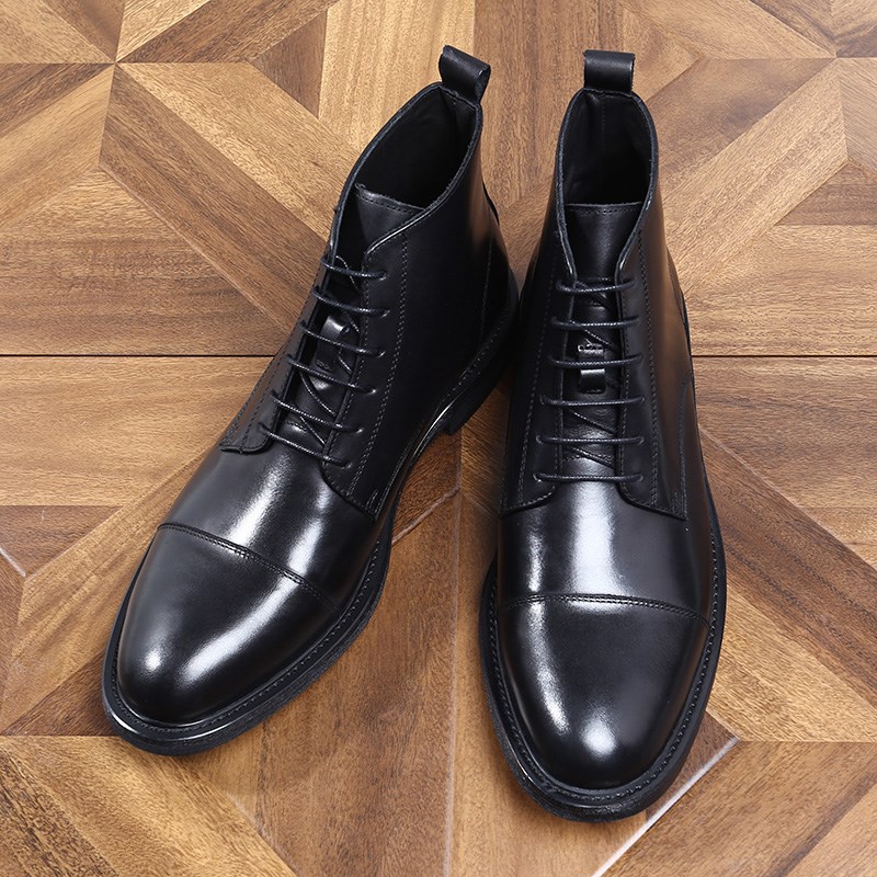 英伦潮流三接头真皮短靴男u士高帮商务正装复古圆头马丁休闲皮鞋