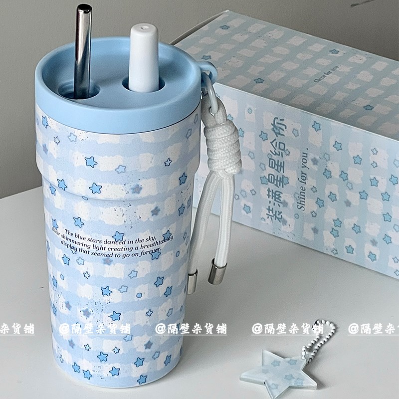 隔壁杂货铺原创保温水杯p女2024新款不锈钢吸管杯子高颜值便携茶