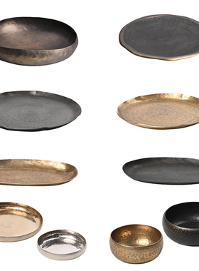 现代复古做旧中式l进口铝制金属果盘摆件样板间民宿酒店宅寂风装