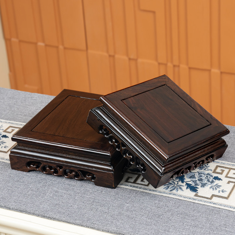 红木雕刻工艺品佛像摆件实木长正方形花瓶盆景香炉奇石头底座托架