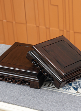 红木雕刻工艺品佛像摆件实木长正方形花瓶盆景香炉奇石头底座托架