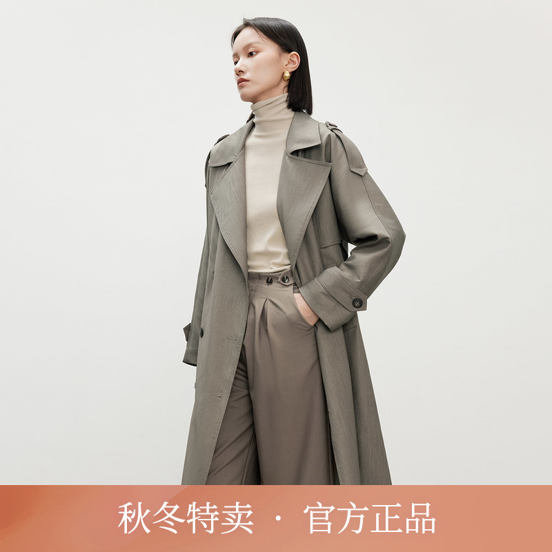 IHIMI奥莱高级感风衣女2025秋季新款上衣过膝中长款气质休闲外套