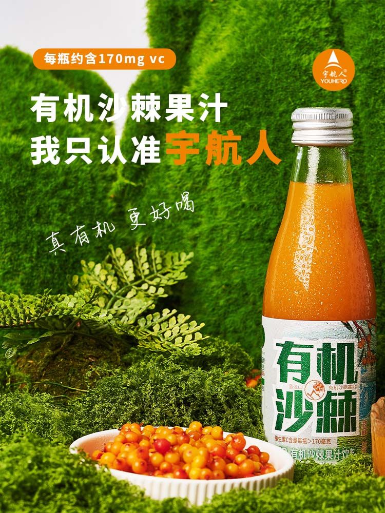 宇航人有机沙棘果汁饮料 沙棘果汁 瓶装整箱 包邮 210ml*10瓶