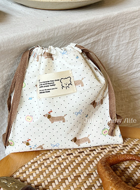 原创圣诞限定*红帽子腊肠小狗束口袋旅行便携蝴蝶结抽绳收纳小包