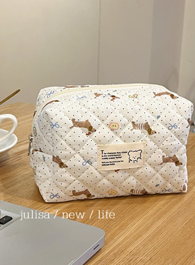 原创圣诞限定帽子腊肠小狗波点蝴蝶结大容量化妆包收纳整理洗漱袋