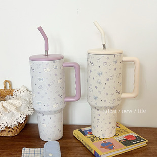 原创款超大容量1.2L星星蝴蝶结兔子冰霸杯304不绣钢吸管杯保温杯