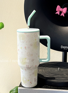 原创设计夏日青苹果星星猫咪1.2l冰霸杯大容量吸管杯保冷保温两用