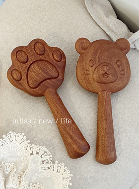 天然檀木实木可爱猫爪小熊手柄气垫梳子按摩头皮梳随身便携气囊梳