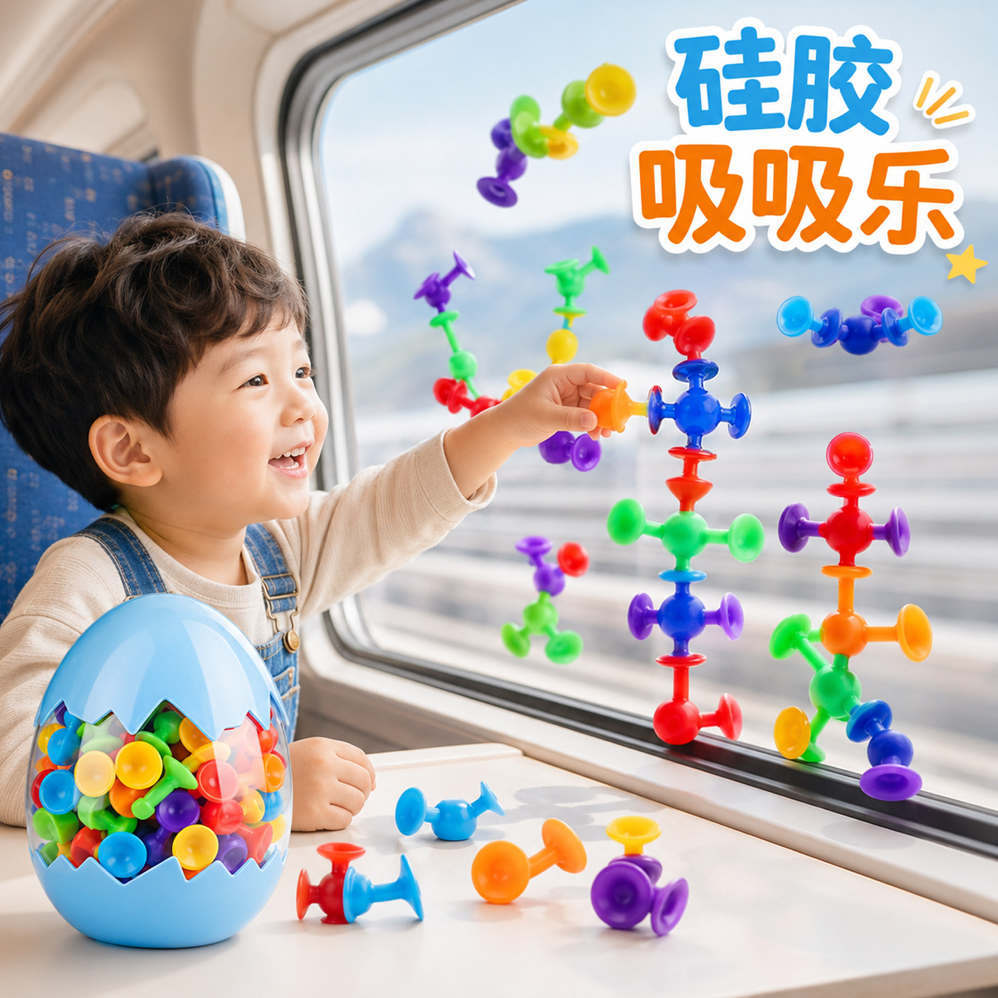 吸吸乐儿童玩具拼接软口吸力球男孩宝宝早教益智打发时间开发大脑