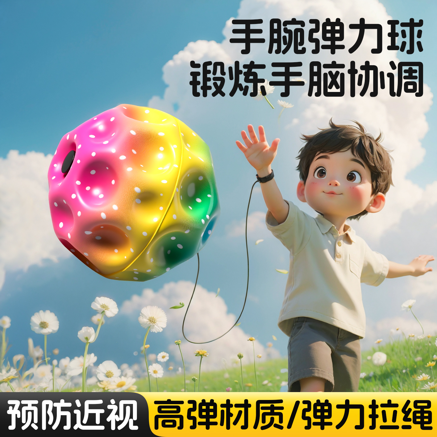 手腕弹力球儿童带绳月球石