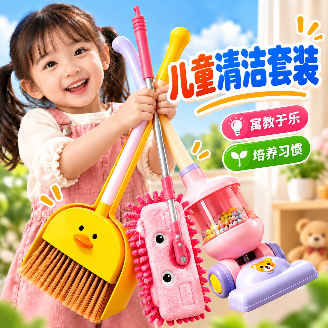 儿童扫把簸箕套装过家家扫帚宝宝扫地玩具打扫卫生工具拖把三件套
