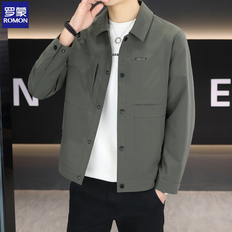 罗蒙翻领男士夹克衫高级感行政外套2025新款春装潮流百搭休闲茄克