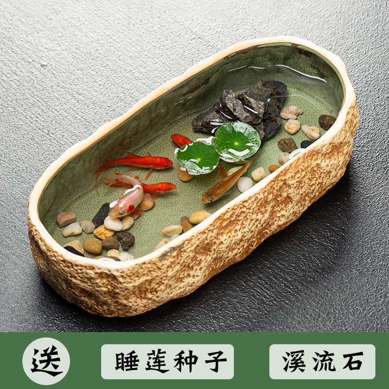 高档古法阳台养鱼缸客厅小型专用鱼池龟缸陶瓷荷花睡莲盆池生态乌