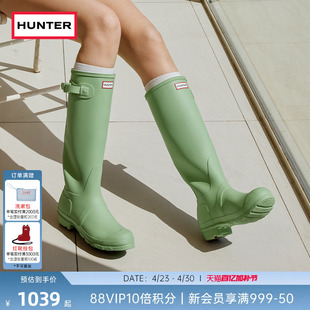 HUNTER雨鞋经典惠灵顿户外露营防滑雨靴女同色搭扣长靴高筒靴女靴