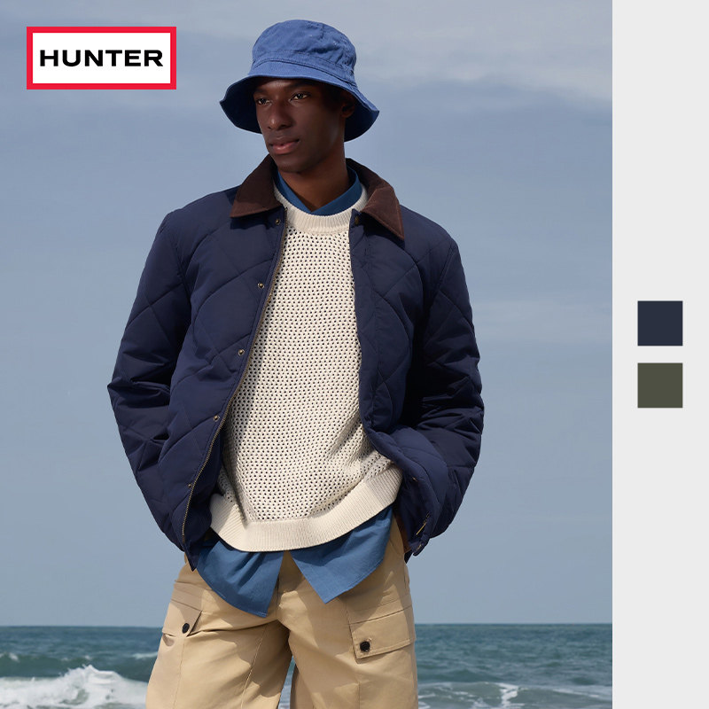 HUNTER2025秋冬男装绗缝拼接保暖防寒棉服翻领简约休闲外套男