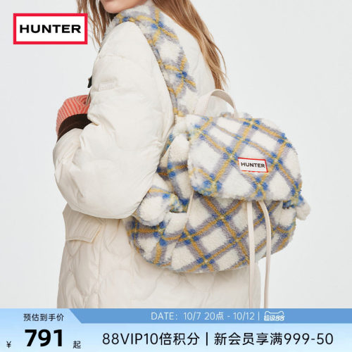 HUNTER复古格纹毛绒口袋双肩包
