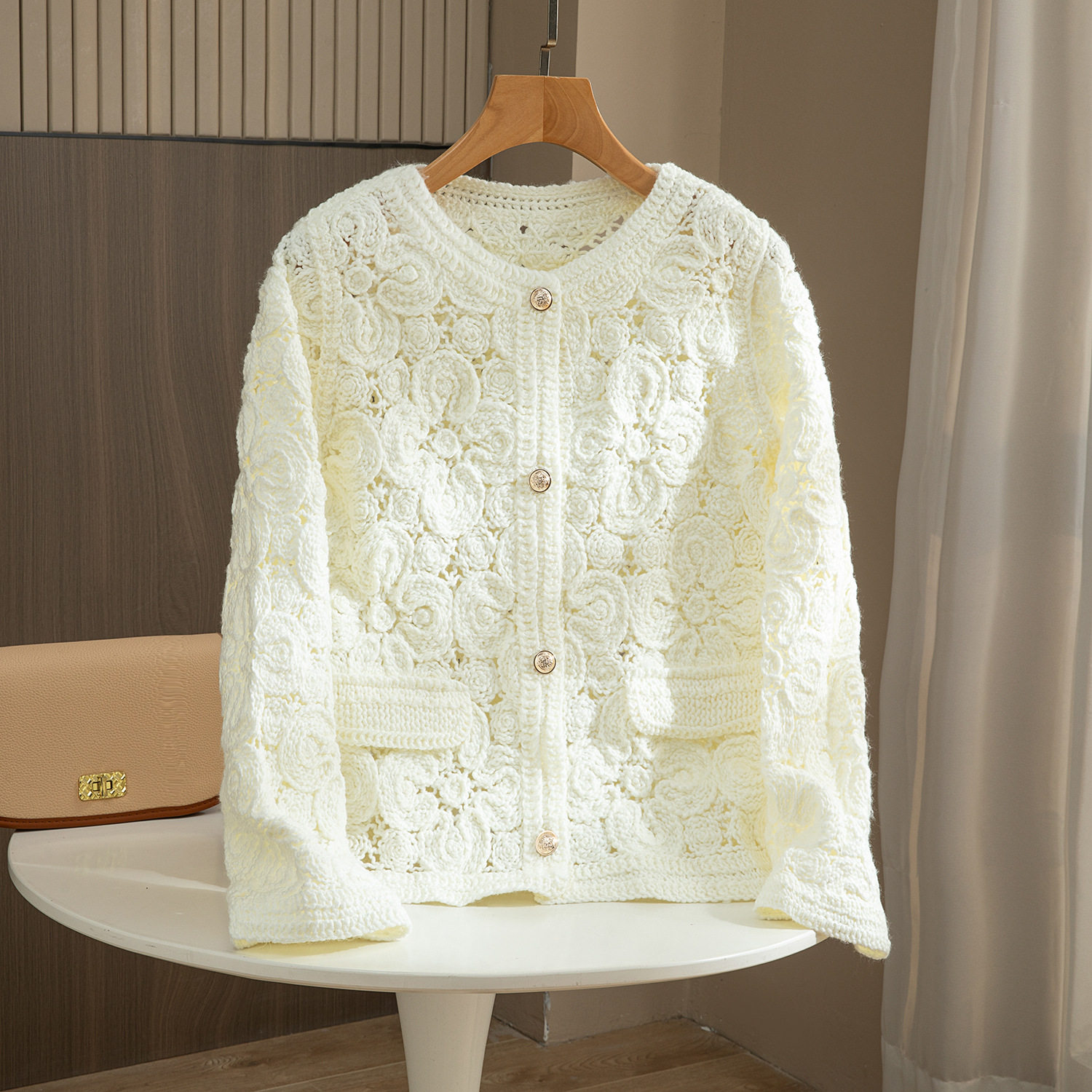 法式小香风重工精致蕾丝钩花针织开衫2025新款春秋冬百搭宽松上衣