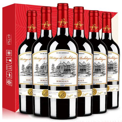 布多格法国原瓶进口红酒750ml*6瓶整箱装