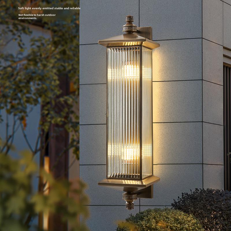 全铜壁灯太阳能户外防水别墅门外墙庭院中式户外柱两侧长壁灯