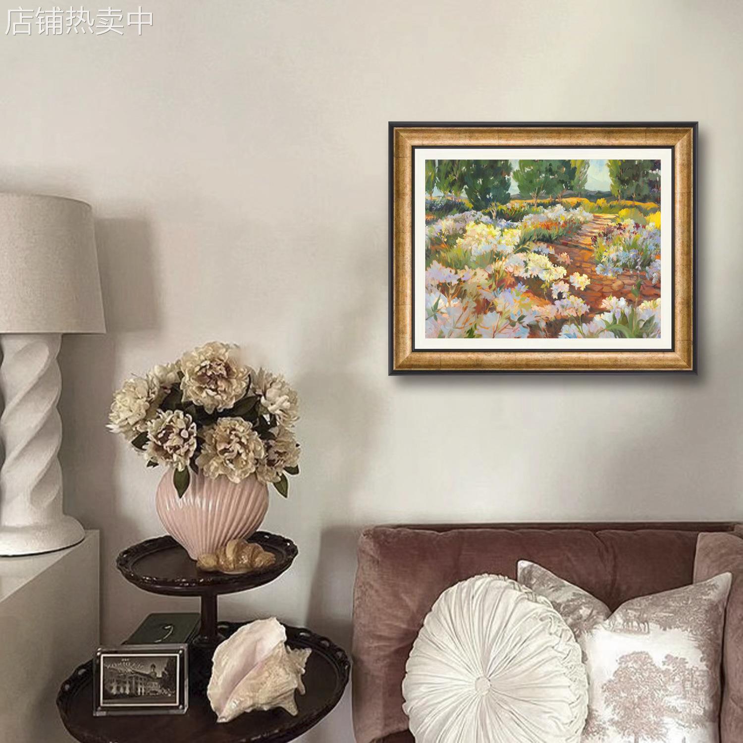 美式复古挂画花卉有框装饰画餐厅墙面横版壁画沙发背景墙客厅组合图片