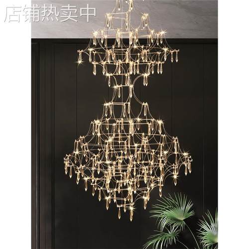 楼梯吊灯长吊灯别墅客厅大吊灯loft复式楼挑空中空跃层水晶大吊灯