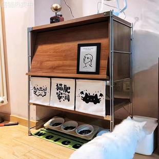 中古风收纳陈列柜子书柜落地靠墙置物柜矮柜手办展示架子沙发边柜