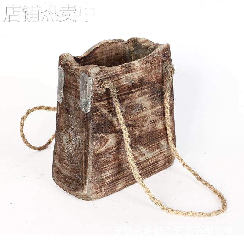 厂家销售手工制作木质花盆花桶插花花器吊盆复古装饰器皿摆件