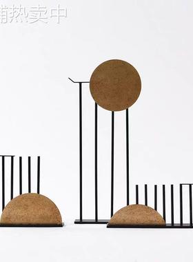 现代极简金属屏风日出摆件桌面电视柜玄关卖场装饰品金属工艺软装