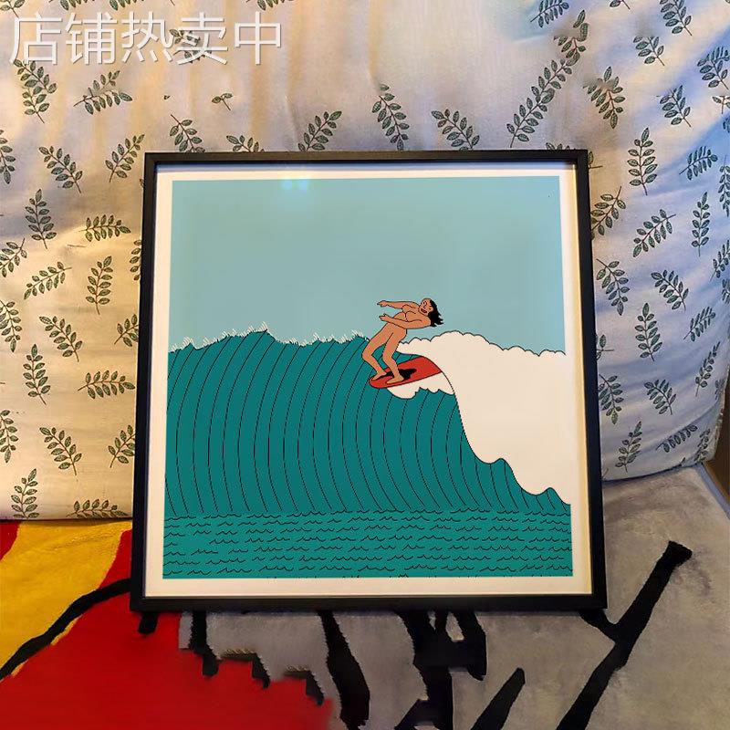 潮流装饰版画冲浪女孩餐厅卧室玄关床头柜桌面卡通kaws挂画壁画