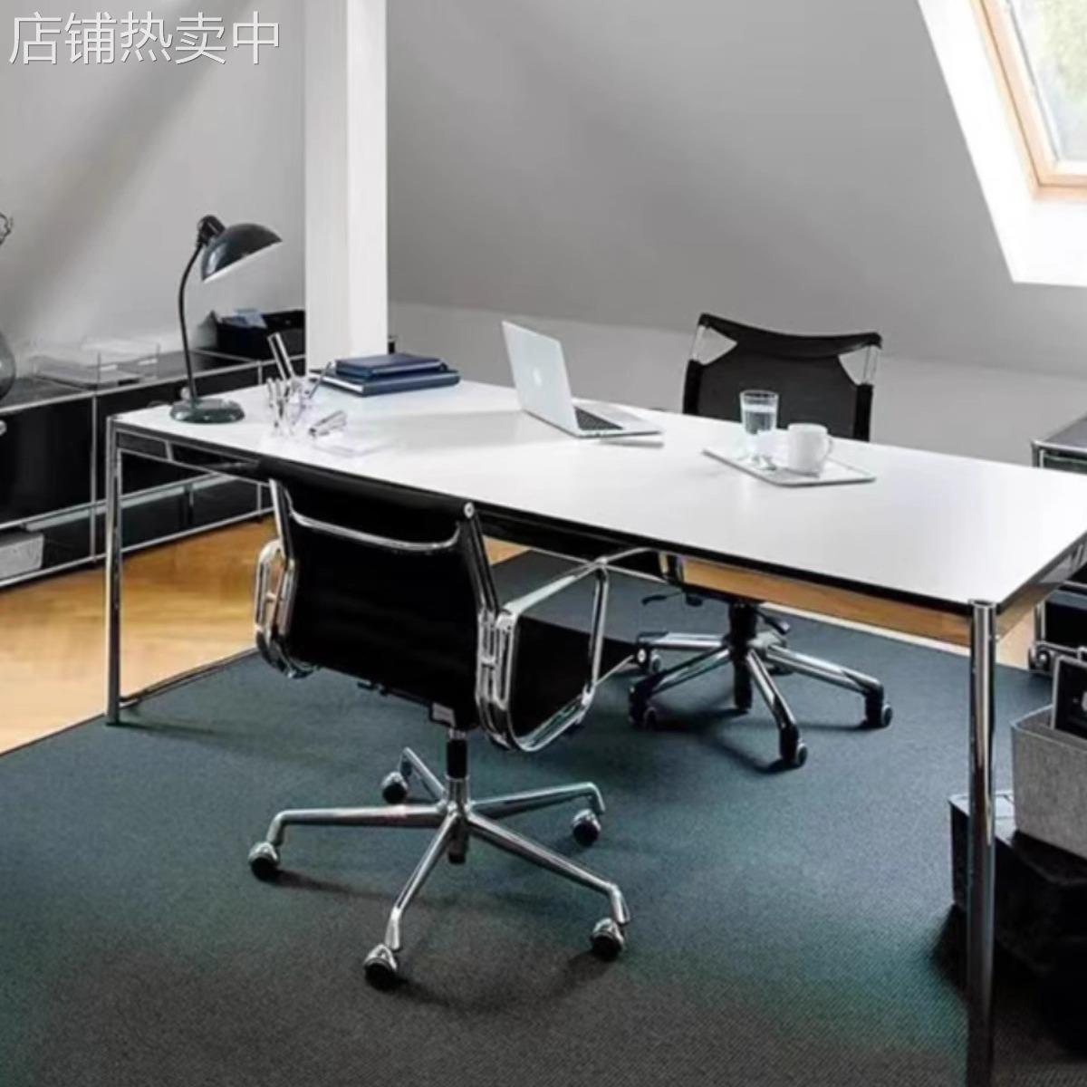 usm办公桌中古电脑桌不锈钢桌腿长方形会议桌ins极简桌子写字桌台