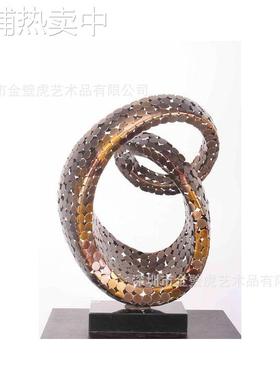 现代抽象金属雕塑 办公空间样板房别墅不锈钢摆件 圆形飘带艺术品