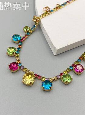 法式浪漫复古优雅多色宝石项链欧美个性潮流嘻风时尚独特项饰