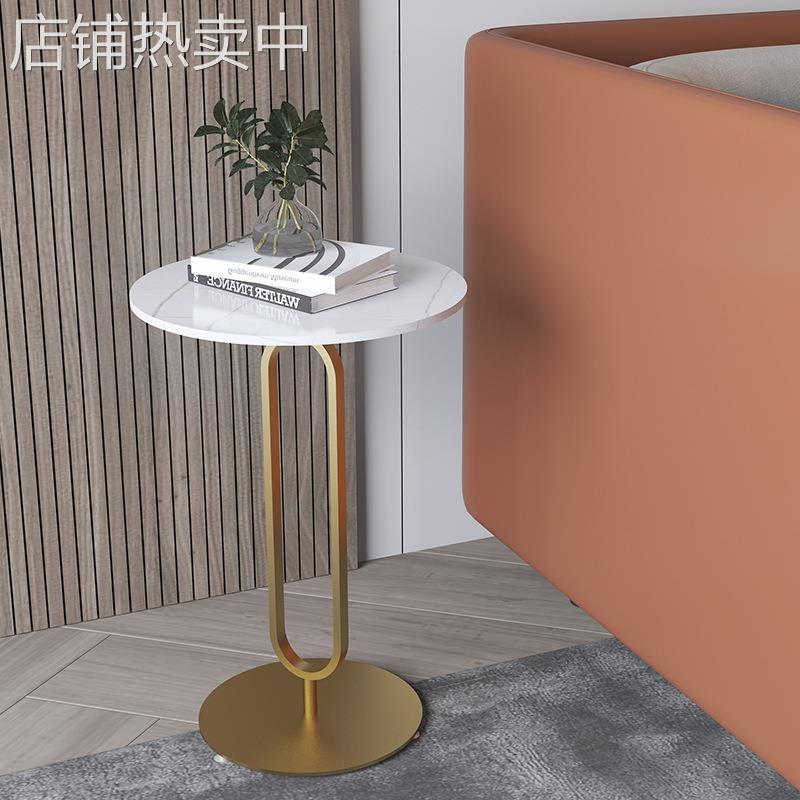 意式简约圆形茶几 家用客厅沙发边几岩板角几 酒店阳台铁艺小圆桌