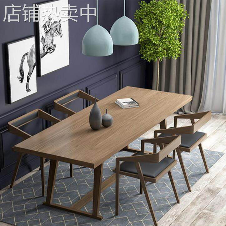 现代简约全实木餐桌家用客厅长方形4-8人吃饭桌子饭店餐桌椅组合