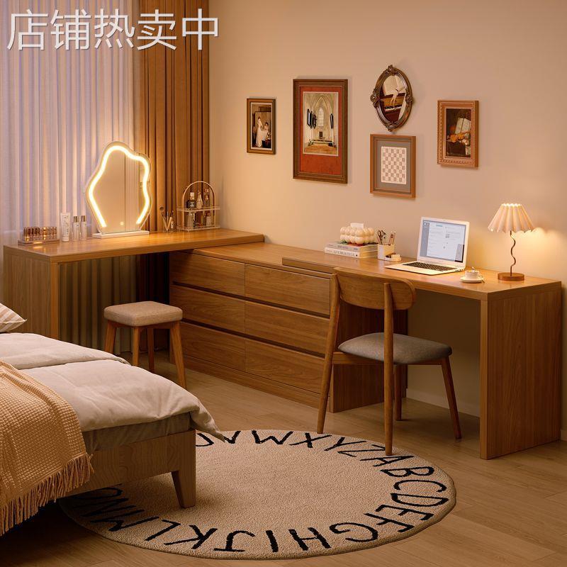 实木梳妆台卧室代落地电脑桌书桌斗柜妆台一体转角可移动化妆桌子