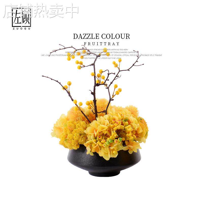 新中式黄色软装饰品盆景玄关博古架墙柜售楼处洽谈桌餐厅花艺摆件,家居饰品,装饰摆件,淘宝优惠券,粉丝福利购,淘宝优惠卷