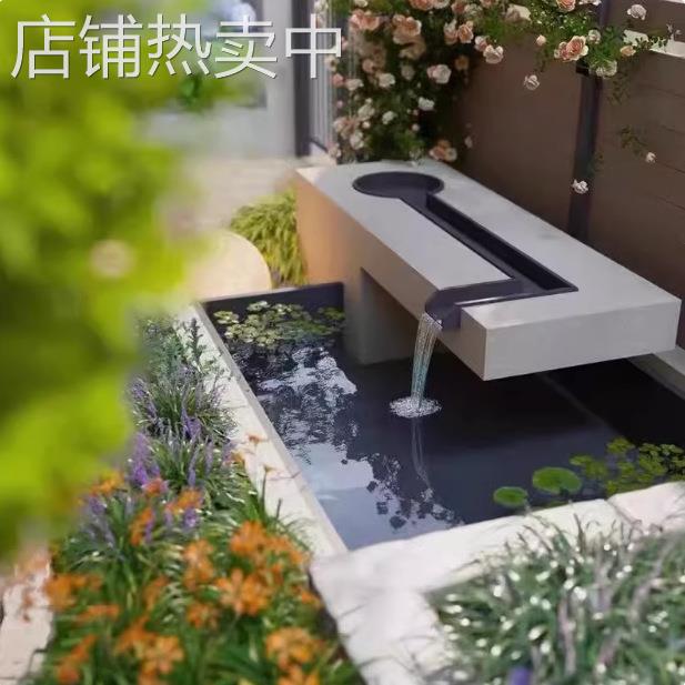 叠水瀑布庭院水景流水大摆件户外不锈钢一体循环流水景观鱼池